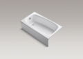 Kohler® 745-0 Seaforth™ Bathtub With Integral Apron, Soaking Hydrotherapy, Rectangular Shape, 54 in L x 30-1/4 in W, Left Drain, Enamel Coated/White, Import