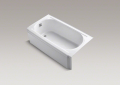 Kohler® 721-0 Memoirs® Bathtub With Integral Apron, Soaking Hydrotherapy, Rectangular Shape, 60 in L x 33-3/4 in W, Left Drain, Enamel Coated/White