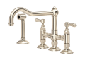 ROHL A1458LMWSSTN-2 Acqui Deck Mount Column Spout 3 Leg Bridge Kitchen Faucet with Sidespray - Satin Nickel