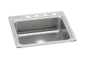 Elkay® LR25224 Lustertone™ Classic Kitchen Sink, Rectangle Shape, 21 in L x 15-3/4 in W Bowl x 7-3/4 in D Bowl, 4 Faucet Holes, 25 in L x 22 in W x 8-1/8 in H, Drop-In Mounting, Stainless Steel