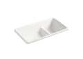 Kohler® 6625-FF Kitchen Sink, Sea Salt™, Rectangular Shape, 9-1/4 in Left, 19-1/4 in Right L x 16 in Left, 16 in Right W Bowl x 9 in Left, 9 in Right D Bowl, 33 in L x 18-3/4 in W x 9-5/8 in H, Top/Undermount Mounting, Enameled Cast Iron