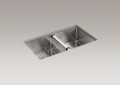 Kohler® 5281-NA Strive™ Kitchen Sink, Rectangular Shape, 14-9/16 in Left, 14-9/16 in Right L x 16-9/16 in Left, 16-9/16 in Right W Bowl x 9 in Left, 9 in Right D Bowl, 32 in L x 18-1/4 in W x 9-5/16 in H, Undermount Mounting, Stainless Steel