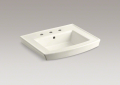 Kohler® 2358-8-96 Archer® Bathroom Sink Basin With Overflow Drain, Rectangular Shape, 4 in Faucet Hole Spacing, 24 in W x 20-1/2 in D x 7-7/8 in H, Wall Mount, Vitreous China, Biscuit