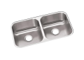 Elkay® DXUH3118 Dayton® Kitchen Sink, Radiant Satin, Rectangle Shape, 14 in Left, 14 in Right L x 15-3/4 in Left, 15-3/4 in Right W Bowl x 8 in Left, 8 in Right D Bowl, 31-3/4 in L x 18-1/4 in W x 8 in H, Undermount Mounting, 18 ga 304 Stainless Steel