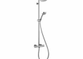 Hansgrohe 27169001 Croma Shower Pipe, 3-Function Shower Head, 2 gpm Flow Rate, Full/Intense Turbo/Pulsating Massage Spray, Polished Chrome, Import
