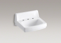 Kohler® 2030-0 Greenwich™ Bathroom Sink With Overflow, Squared Shape, 4 in Faucet Hole Spacing, 20-3/4 in W x 18-1/4 in D x 7-3/4 in H, Wall Mounting, Vitreous China, White