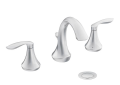 Moen® T6420 Eva® Bathroom Faucet, 1.5 gpm Flow Rate, 4 in H Spout, 8 to 16 in Center, Chrome, 2 Handles, Pop-Up Drain, Domestic