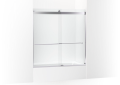 Kohler® 702420-L-SHP 702420-L Levity® Plus Sliding Door, Frameless Frame, Crystal Clear Tempered Glass, Bright Polished Silver, 5/16 in THK Glass, 55-9/16 in H Opening, 56-5/8 to 59-5/8 in W Opening