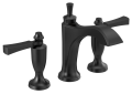DELTA® 3556-BLMPU-DST Dorval™ Widespread Bathroom Faucet, Commercial/Residential, 1.2 gpm Flow Rate, 4-15/16 in H Spout, 4 to 16 in Center, Matte Black, 2 Handles, Pop-Up Drain