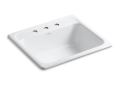 Kohler® 5964-3-0 Mayfield™ Kitchen Sink, White, Rectangular Shape, 22 in L x 15 in W Bowl x 7-3/4 in D Bowl, 3 Faucet Holes, 25 in L x 22 in W x 8-3/4 in H, Top Mounting, Enameled Cast Iron