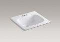 Kohler® 2895-4-0 Tahoe® Self-Rimming Bathroom Sink With Overflow Drain, Rectangular Shape, 4 in Faucet Hole Spacing, 21 in W x 19 in D x 8-9/16 in H, Drop-In Mount, Enameled Cast Iron, White