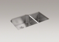Kohler® 5282-NA Strive™ Kitchen Sink, Rectangular Shape, 20-3/4 in Left, 11-5/8 in Right L x 18-1/2 in Left, 16-1/2 in Right W Bowl x 9-5/16 in Left, 9-5/16 in Right D Bowl, 35-1/2 in L x 20-1/4 in W x 9-5/16 in H, Undermount Mounting, Stainless Steel