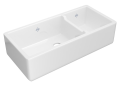 ROHL RC4019WH Original Lancaster 1 1/2 Bowl Farmhouse Apron Front Fireclay Kitchen Sink - White