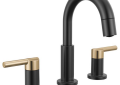 DELTA® 35749LF-GZPD Nicoli™ Traditional Bathroom Faucet, 1.2 gpm Flow Rate, 5-1/4 in H Spout, 6 to 16 in Center, Champagne Bronze/Matte Black, 2 Handles, Pop-Up Drain, Import