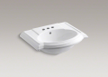 Kohler® 2287-4-0 Devonshire® Bathroom Sink Basin With Overflow Drain, Oval Shape, 2 in Faucet Hole Spacing, 24-1/8 in W x 19-3/4 in D x 9 in H, Wall Mount, Vitreous China, White