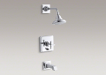 Kohler T13133-3A-CP Rite-Temp(R) Pressure-Balancing Bath and Shower Faucet Trim, Cross Handle