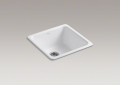 Kohler® 6587-0 Kitchen Sink, White, Squared Shape, 18 in L x 18 in W Bowl x 9-1/2 in D Bowl, 20-7/8 in L x 20-7/8 in W x 10 in H, Top Mounting, Enameled Cast Iron
