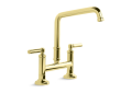 Kallista P25001-00-ULB Quincy(TM) Deck-Mount Bridge Faucet, Lever Handles - Unlacquered Brass