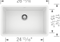 Blanco 522429 PRECIS™ SILGRANIT® Composite Sink, White, Rectangle Shape, 24-13/16 in L x 15-3/4 in W Bowl x 8-5/8 in D Bowl, 26-13/16 in L x 17-3/4 in W, Undermount Mounting, Granite