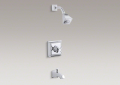 Kohler T461-3S-CP Rite-Temp(R) Pressure-Balancing Bath and Shower Faucet, Stately Design and Cross Handle