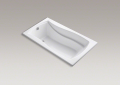 Kohler® 1229-0 Mariposa® Bathtub With Reversible Drain, Mariposa®, Soaking, Rectangle Shape, 66 in L x 36 in W, End Drain, White