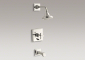 Kohler T13133-3A-SN Rite-Temp(R) Pressure-Balancing Bath and Shower Faucet Trim, Cross Handle