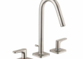 AXOR 34133821 Widespread Bathroom Faucet, Citterio M, Commercial, 1.2 gpm Flow Rate, 6-1/8 in H Spout, 8 in Center, Brushed Nickel, 2 Handles, Pop-Up Drain