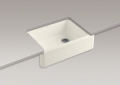 Kohler® 6487-96 Whitehaven® Self-Trimming® Self-Trimming Kitchen Sink With 8-3/16 in Tall Apron, Rectangular Shape, 21-9/16 in W x 29-1/2 in D x 9-5/8 in H, Reinforced Base Mount, Enameled Cast Iron, Biscuit