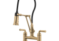 Brizo® 62274LF-GL Rook® Articulating Bridge Faucet, Commercial, 1.8 gpm Flow Rate, 8 in Center, 360 deg Swivel Spout, Luxe Gold, 2 Handles, Domestic