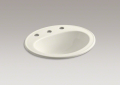Kohler® 2196-8-96 Pennington® Self-Rimming Bathroom Sink With Overflow Drain, Oval Shape, 8 in Faucet Hole Spacing, 20-1/4 in W x 17-1/2 in D x 8-1/2 in H, Drop-In Mount, Vitreous China, Biscuit
