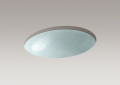 Kohler® 2741-G2-B11 Whist® Bathroom Sink, Oval Shape, 19 in W x 16-1/8 in D x 5-3/8 in H, Undermount Mounting, Glass, Ice