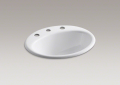 Kohler® 2905-8-0 Farmington® Self-Rimming Bathroom Sink With Overflow Drain, Oval Shape, 8 in Faucet Hole Spacing, 19-1/4 in W x 16-1/4 in D x 8-3/4 in H, Drop-In Mount, Enameled Cast Iron, White