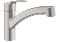 GROHE 30306DC1 Eurosmart® Pull-Out Kitchen Faucet, Residential, 1.75 gpm Flow Rate, 90 deg Swivel Spout, SuperSteel, 1 Handle, 1 Faucet Holes